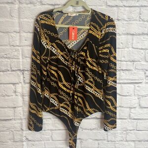 Intempo NWT Bold Maximalist Chain Link Print Dressy Career Bodysuit Size 1X